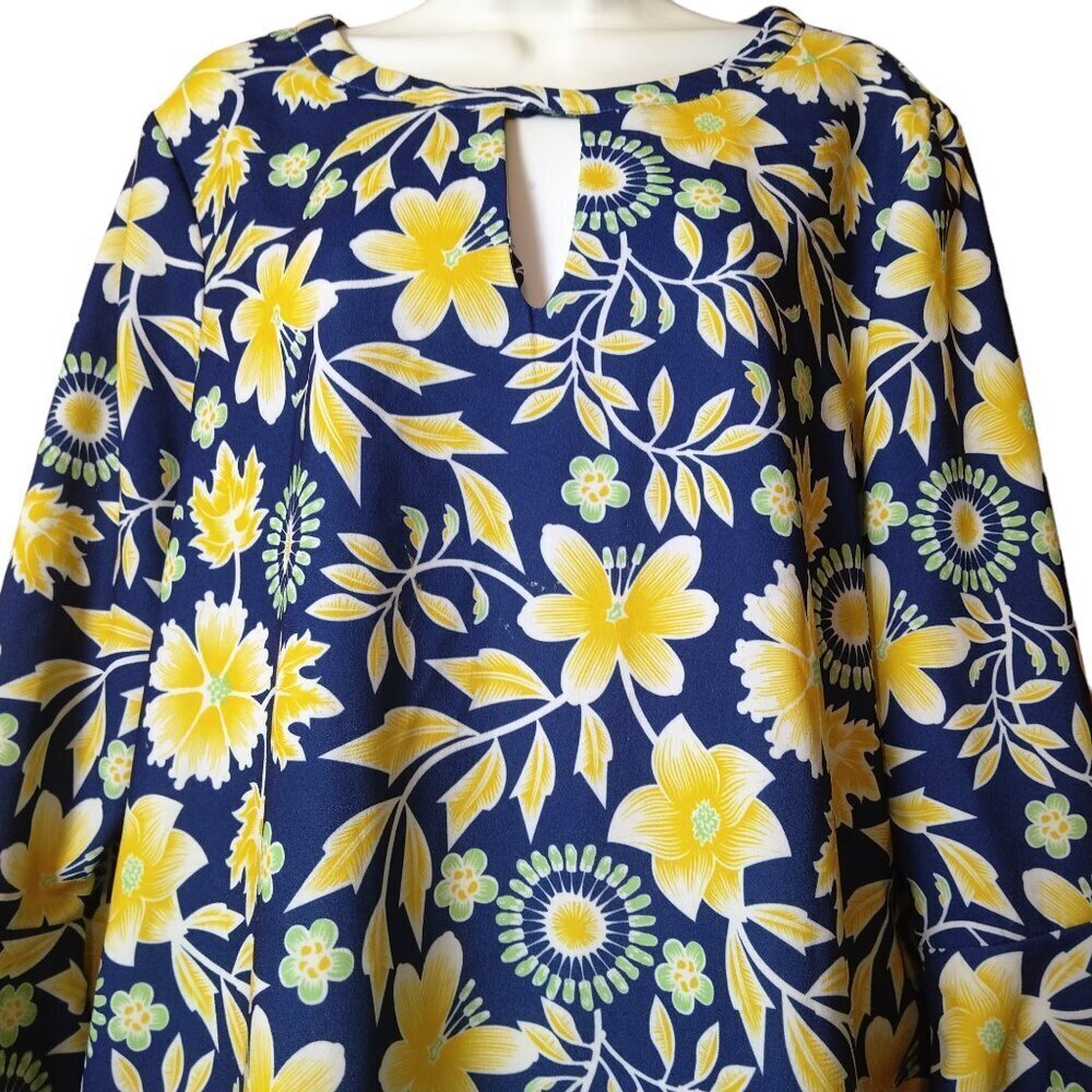 ECI New York Women's Large 3/4 Bell Sleeve Floral Shirt Dress Boho Colorful - Picture 2 of 6